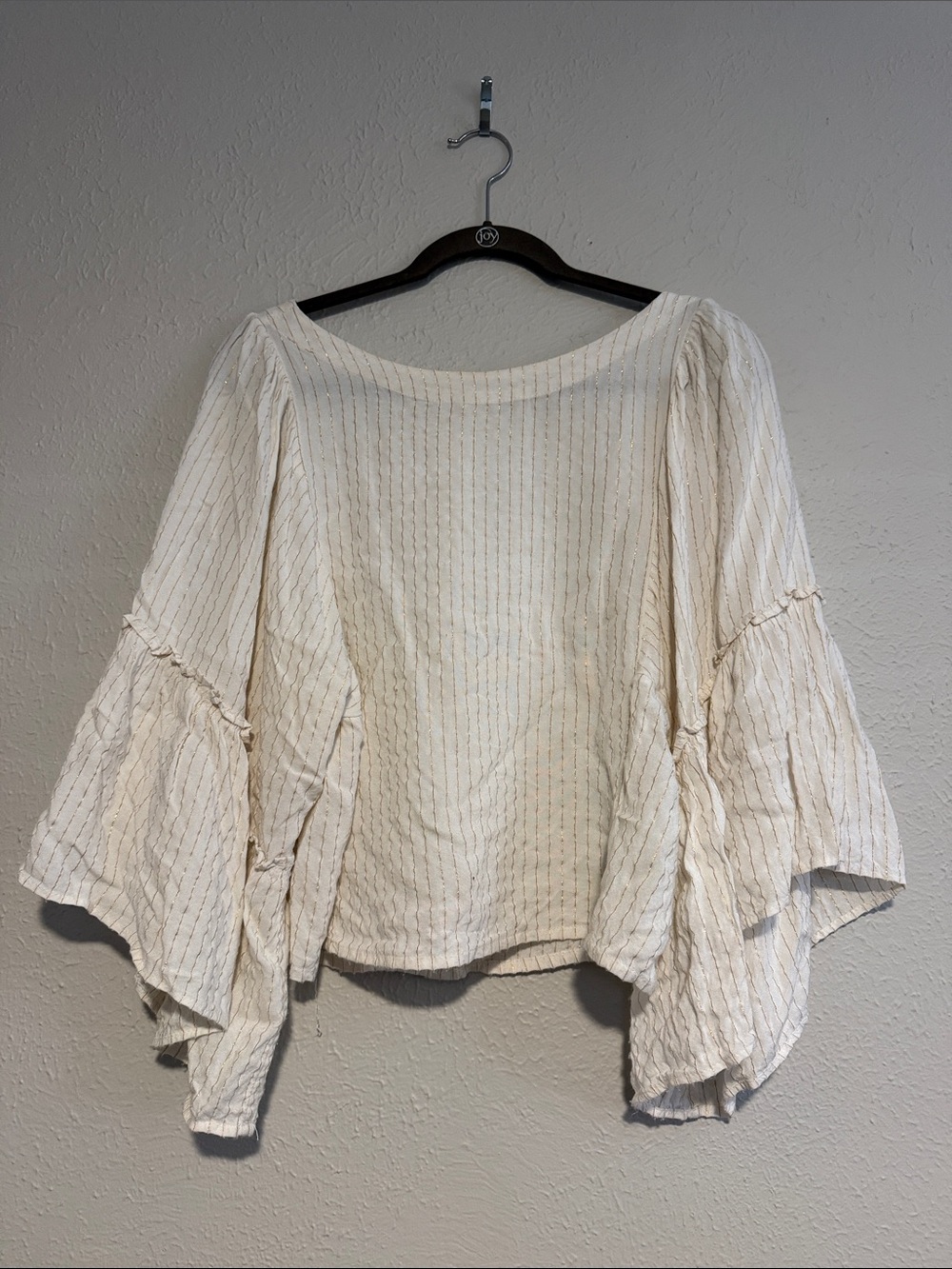 Free People Cream Boho Ruffle Sleeve Top